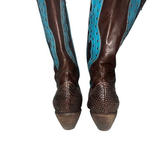 BCBGirls BCB Cowboy Boots Leather & Snake Skin W/ Turquoise Studded Size 10B - Picture 4 of 5
